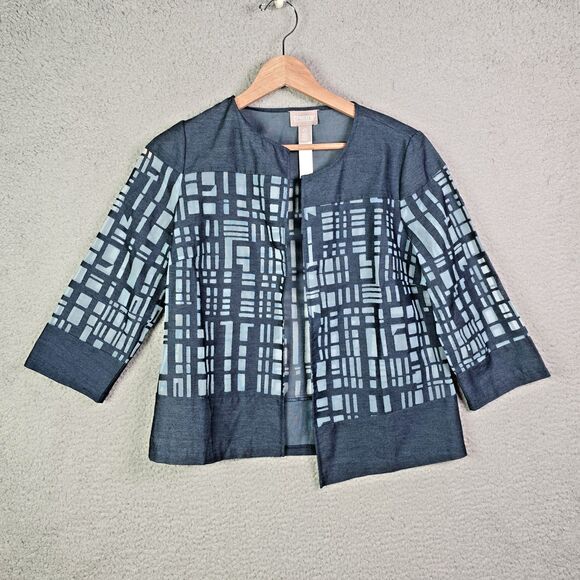 Chicos Lightweight Blue Gray Burnout Jacket Size 0 Geometric Pattern 3/4 Sleeve - Picture 15 of 15